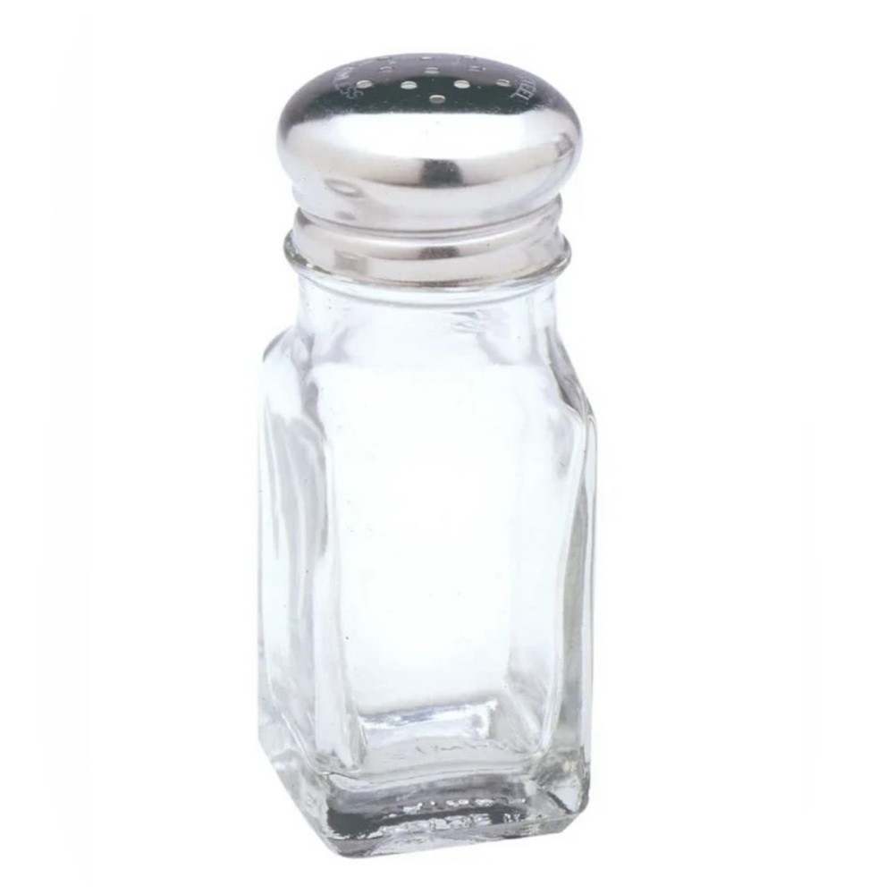 BN NOPRO 3oz ONE CLASSIC RETRO GLASS SALT OR PEPPER SHAKER WITH STAINLESS ST…
